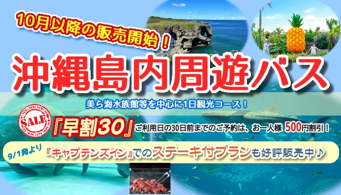 沖縄周遊バス1日コース【2026年3月までを販売開始！】ステーキ付きコースも好評販売中♪